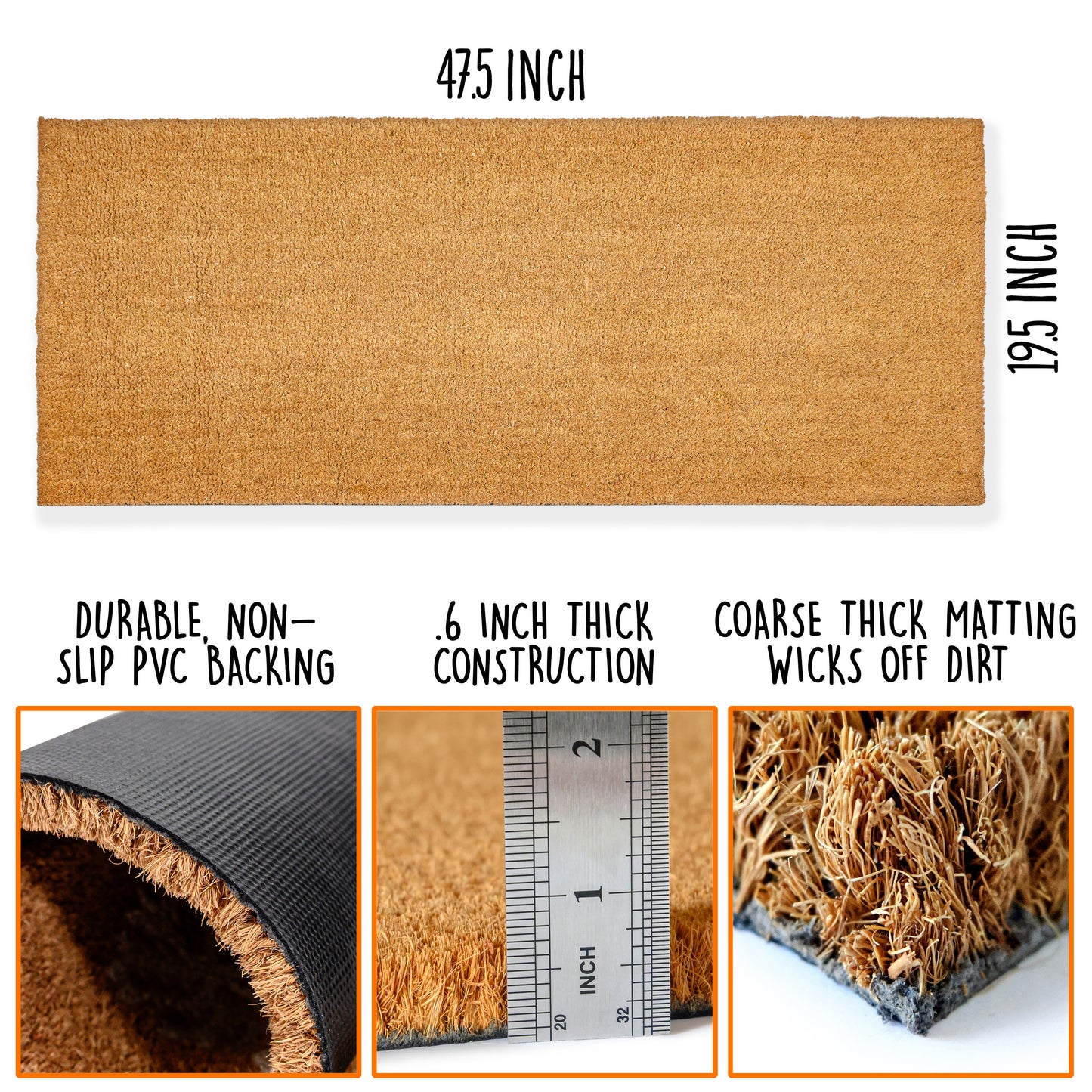 5 Pack, 47.5" x 19.5" Extra Long Blank Coir Doormat